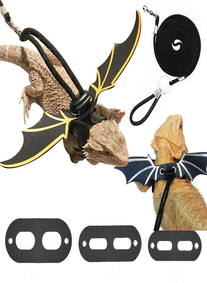 Weimostar Bearded Dragon Leash and Harness Set, 3 Size Adjustable Lizard Harnesses with Silver Black Wing, Soft Reptile Leash for Small Animal Outdoor Walking - Image 1